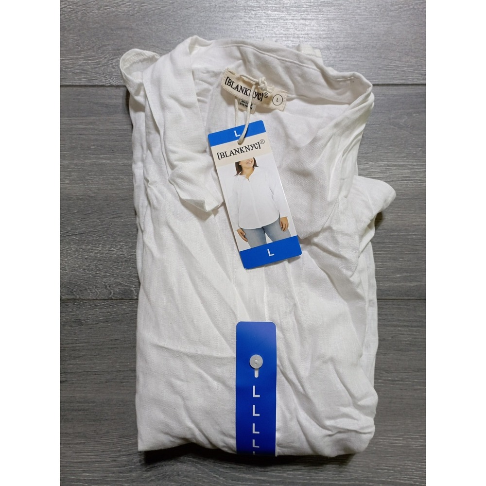 BlankNYC Button-Up Shirt Adult Womens Large White Linen Blend
